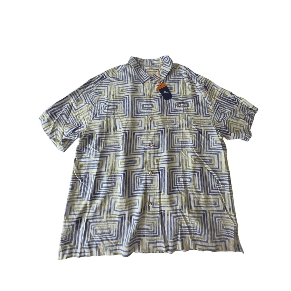 Tommy Bahama Geo-Tastic Silk Camp Shirt 3XL Night Shadow Blue Green NWT Resort